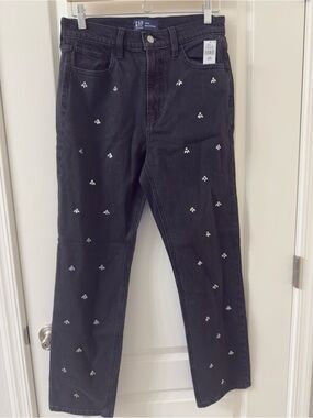 GAP Black High-Rise Straight Jeans with Silver Stud Details